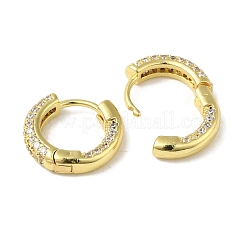 Orecchini a cerchio Huggie da donna con micro pavé di zirconi trasparenti in ottone placcato a cremagliera&nbsp;EJEW-C097-13G-10