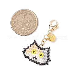 Decorazioni pendenti a forma di testa di gatto con perline di vetro fatte a mano&nbsp;HJEW-MZ00366-04