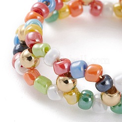 Anillos de dedo con cuentas de semillas de vidrio de estilo mixto redondos&nbsp;RJEW-JR00318