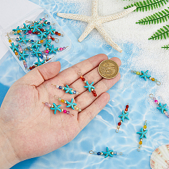 24 Stück 4 Farben Sommer Strand gefärbt synthetische türkis Seesterne & natürliche gemischte Stein facettierte runde Perlen Verbinder Charms&nbsp;PALLOY-FH00160