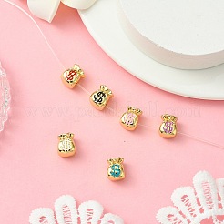 6 pz 6 colori perline in ottone smaltato placcato oro 18k&nbsp;KK-CJ0002-68