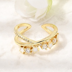 Bagues manchette en laiton micro pavé de zircons cubiques émaillés pour femmes&nbsp;CU-CBAE7DF-13G-02