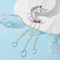 Mond natürlicher Amethyst und galvanisierte natürliche Quarzkristall-Anhängerdekorationen&nbsp;HJEW-JM01265