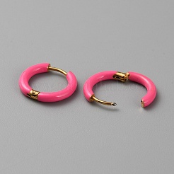 Orecchini a cerchio huggie in acciaio inossidabile 304 placcato oro 18k con smalto&nbsp;EJEW-WH0004-147D