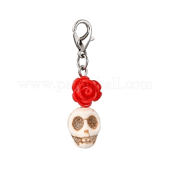 Decorazioni pendenti con teschio in turchese sintetico e rosa in resina&nbsp;HJEW-JM03998