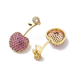 Boucles d'oreilles à tige en laiton cerise avec micro pavé de zircons cubiques&nbsp;EJEW-M077-12G-01