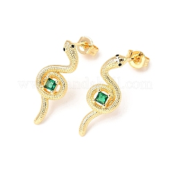 Pendientes de latón con micropavé de circonitas cúbicas en forma de serpiente&nbsp;EJEW-A135-09G