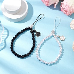 ABS-Kunststoff-Imitationsperle mit Strass-besetzten Handyriemen&nbsp;HJEW-JM02349