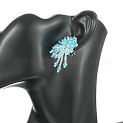 Glassamen-Ohrstecker mit geflochtenen Perlen und Blumen&nbsp;EJEW-MZ00736-01
