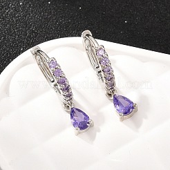 Boucles d'oreilles créoles pendantes en laiton serties de micro-pavés de zirconiums cubiques&nbsp;KK-Z166-13P-01