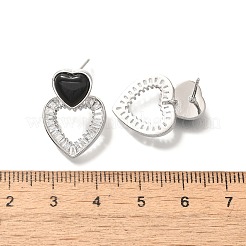 Ohrstecker aus Messing mit Zirkonia und schwarzem Achat&nbsp;EJEW-M048-03P
