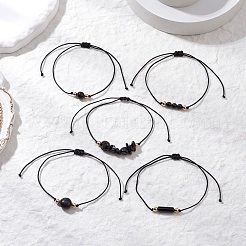 5 pz 5 stili braccialetti di perline intrecciate in ossidiana naturale&nbsp;BJEW-JB11681-01