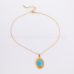 Collares colgantes vintage de turquesa sintética ovalada&nbsp;XH2096