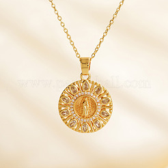 Vintage Messing Pavé Zirkonia Hohle Runde Religion Jungfrau Maria Anhänger Halsketten für Frauen&nbsp;LS-EZ3168-1