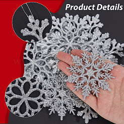 36 décoration de Noël à suspendre en plastique avec flocon de neige pailleté&nbsp;HJEW-GF0001-64A