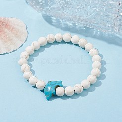 Natürliche Howlith- und synthetische türkisfarbene Delfinperlen-Stretcharmbänder&nbsp;BJEW-JB09826-02