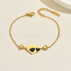 Braccialetti a maglie a cuore in acciaio inossidabile smaltato nero per coppie&nbsp;YH0561