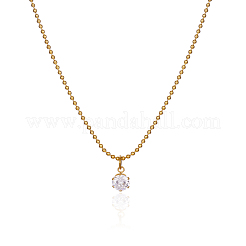 Collares colgantes redondos de circonita cúbica transparente con pavé de acero inoxidable sencillo para uso diario de mujer&nbsp;TJ1093-2