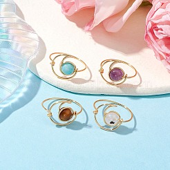 Runde natürliche Amethyst & Tigerauge & Hemimorphit & Regenbogen Mondstein Fingerringe&nbsp;RJEW-TA00144