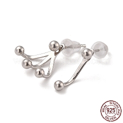 Orecchini a bottone asimmetrici in argento sterling placcato rodio con perline e sfere&nbsp;EJEW-I259-08P