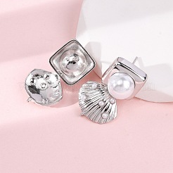 Boucles d'oreilles pendantes carrées en laiton en forme de coquillage&nbsp;EJEW-H165-01B-P