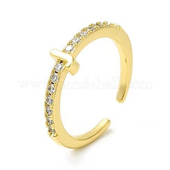 Bague de manchette ouverte avec lettre initiale en zircone cubique transparente&nbsp;RJEW-H120-09G