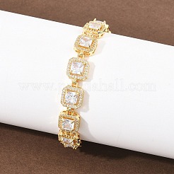 Bracelets carrés en laiton sertis de micro-pavés de zircon cubique transparent et de maillons en verre&nbsp;BJEW-T025-04G-03