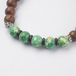 Natürliche Lavasteine & Wenge Holzperlen & Kokos Stretch Armbänder&nbsp;BJEW-I241-03N