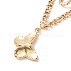 Placcatura sotto vuoto pvd acciaio inossidabile 304 doppia catena collana multistrato con ciondolo a farfalla per donna&nbsp;STAS-E155-13G