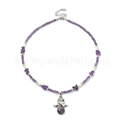 Collier pendentif ange en pierres précieuses naturelles et synthétiques mélangées avec chaînes de perles de coquillage&nbsp;NJEW-JN04373