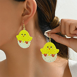 Boucles d'oreilles pendantes poussins de Pâques en alliage de zinc et verre&nbsp;FS-WG35CD4-01