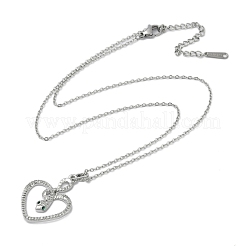 Colliers avec pendentifs en forme de serpent en forme de cœur en laiton micro pavé et zircone cubique transparente&nbsp;NJEW-K280-04P