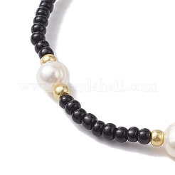Braccialetto elasticizzato da donna con semi di vetro e perline di funghi di plastica&nbsp;BJEW-JB10185