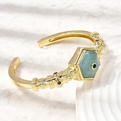 Bracciali rigidi da donna esagonali in ottone con labradorite naturale e zirconi cubici incastonati a pavé.&nbsp;BJEW-Z172-01G-08