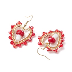 Pendientes colgantes de lampwork hechos a mano con forma de corazón y hongo&nbsp;EJEW-MZ00450-01