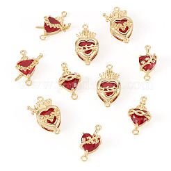 10 pz 5 stili in ottone con ciondolo a forma di cuore sacro rosso scuro in vetro&nbsp;KK-TA0008-63