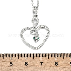 Colliers avec pendentifs en forme de serpent en forme de cœur en laiton micro pavé et zircone cubique transparente&nbsp;NJEW-K280-04P