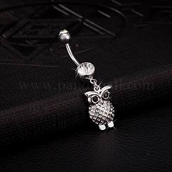 Piercing Schmuck echte platinierte Messing Strass Eule Nabel Ring Bauchringe&nbsp;AJEW-EE0001-64