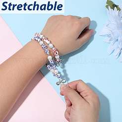 Bracelet extensible en porcelaine imprimée bicolore et perles de verre pour femme (2 pièce).&nbsp;BJEW-PA0001-11