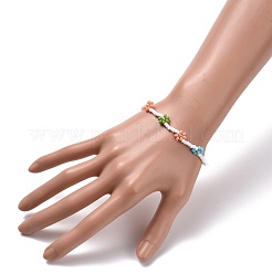Pittura da forno fatta a mano con fiori di margherita e braccialetti elastici con perline di semi di vetro tinti&nbsp;BJEW-JB07668-02