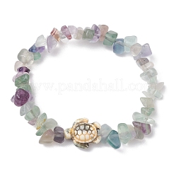 Braccialetti elastici con perline di fluorite naturale&nbsp;BJEW-JB11245-04