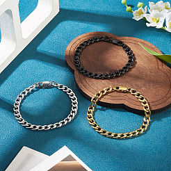 3 stücke 3 arten 304 edelstahl cuban link kette armbänder&nbsp;BJEW-TAC0062