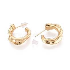 Orecchini a bottone in ottone a forma di C ondulata&nbsp;EJEW-T047-89G