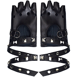 2 par de guantes punk de motociclista de cuero sintético con cinturón&nbsp;AJEW-CL0003-02