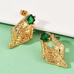 Pendientes de botón de vidrio de acero inoxidable 304 con forma de concha&nbsp;EJEW-M105-04G