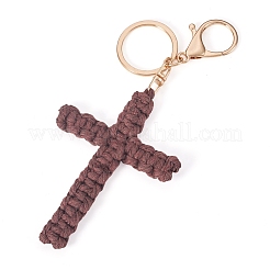 Porte-clés croix en cordon de coton&nbsp;AJEW-TAC0031-03B