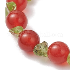 Braccialetti elastici con perline rotonde in peridoto naturale e corniola naturale per donna&nbsp;BJEW-JB13279-02