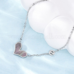 Colliers avec pendentif en forme de cœur en coquillage naturel coloré en acier inoxydable 304 pour femmes&nbsp;NJEW-U032-09P-02