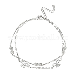 Pulseras de latón con microengaste de circonitas cúbicas transparentes y diseño de lazo&nbsp;KK-CBA6980-19P