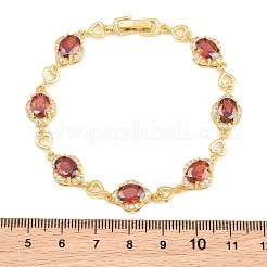 Bracciali a catena da donna in ottone con maglie a forma di cuore e fiore e pavé di zirconi cubici.&nbsp;KK-CBA68DA-13G-01